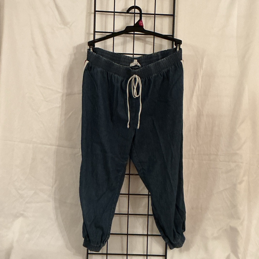 ee:some Denim Joggers with Red & White Stripes on sides Faux drawstring